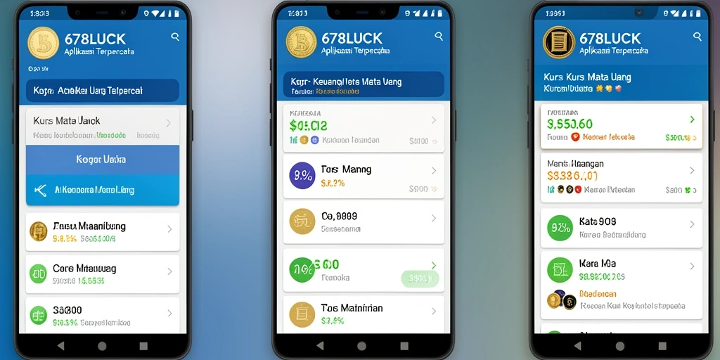 Antarmuka utama 678LUCK yang menampilkan kurs mata uang terkini.