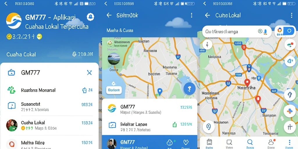 Antarmuka aplikasi GM777 yang menampilkan informasi cuaca lokal