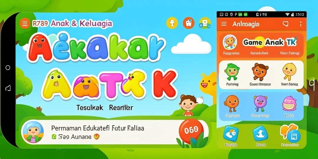 Tampilan menyenangkan dengan berbagai permainan interaktif untuk anak-anak.