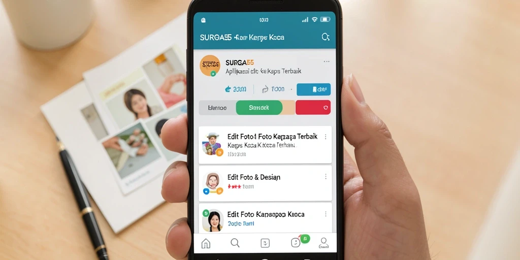 Tampilan antarmuka SURGA55 dengan efek edit foto kertas kaca yang menarik.