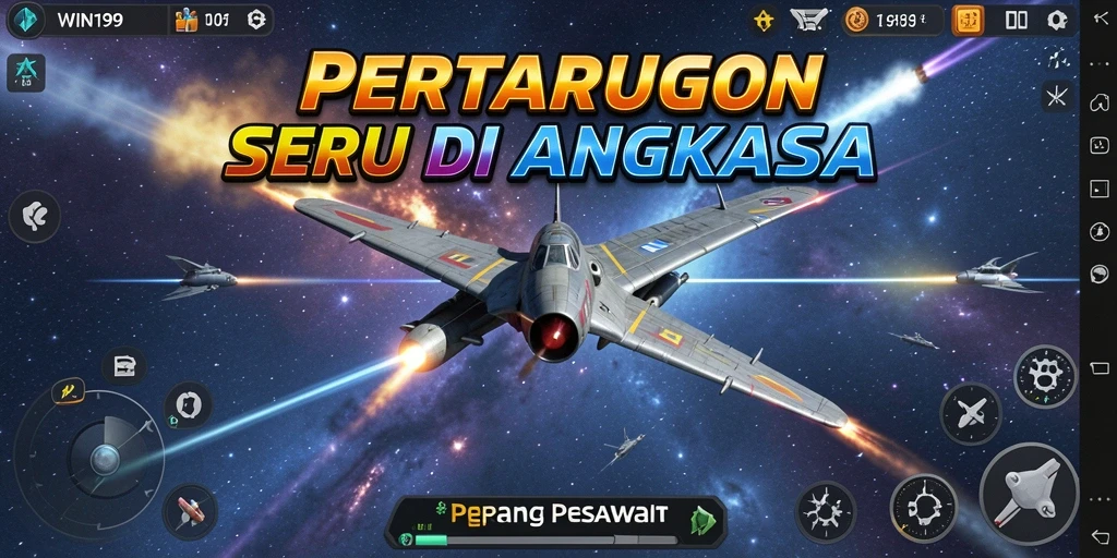 Tampilan antarmuka seru saat berperang di langit.